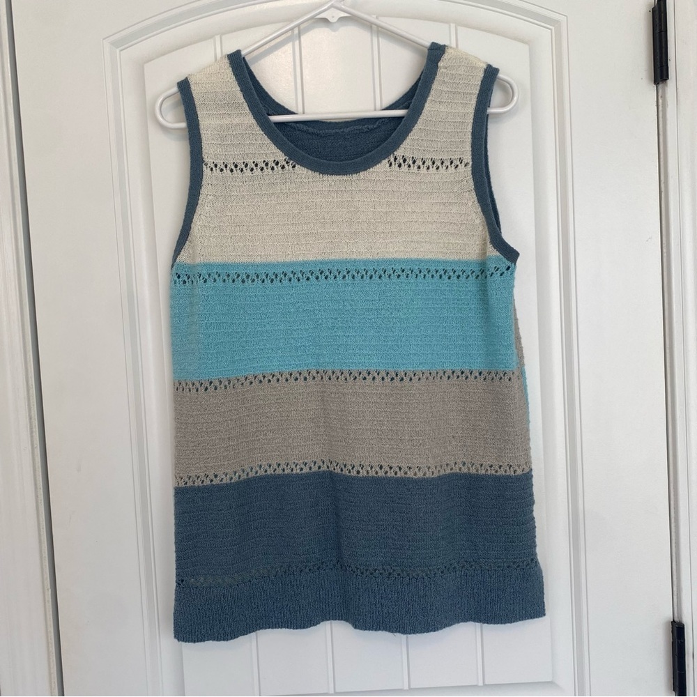 Women's Blue, Gray & Off White Tank Sweater Size XL